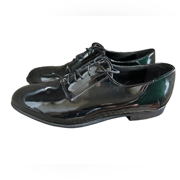 FREDERICO LEONE womens black patent leather tuxedo tie loafer 7.5 - Picture 2 of 7